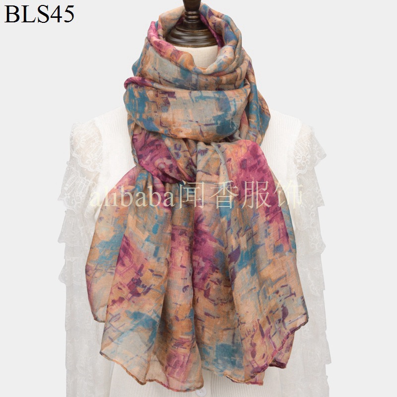 New Mosaic Geometric Scarf Women's Voile Cotton and Linen Soft Shawl Cross-Border Hot Selling Scarf Beach Towel Wholesale