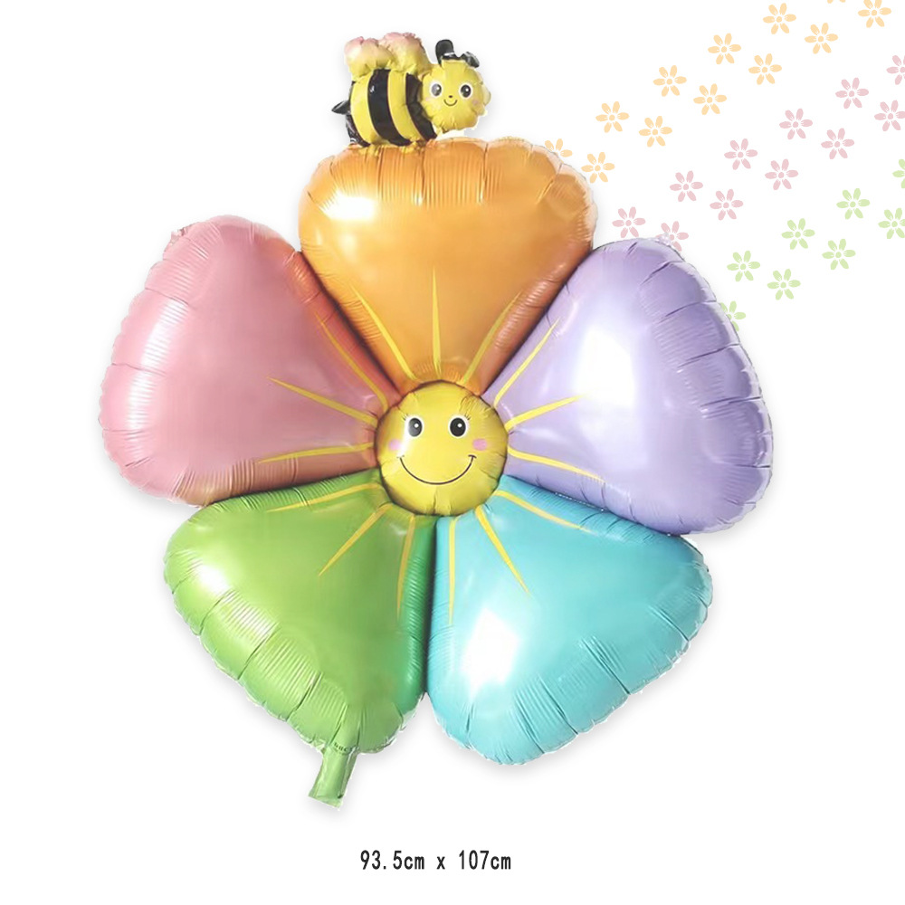 New Colorful Flower Aluminum Balloon Birthday Decorations Arrangement Cute Smiley Bee Five-Petal Flower Daisy Balloon