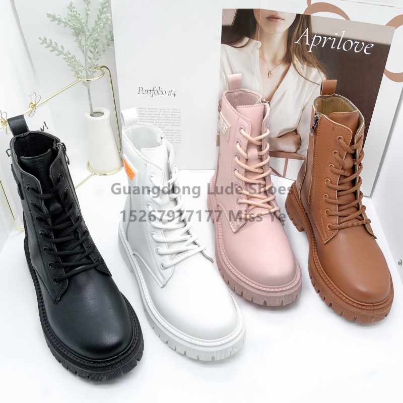 new foreign trade women‘s leather boots martin boots british style short boots thick-soled mid-calf women‘s shoes spring and autumn new guangzhou women‘s shoes