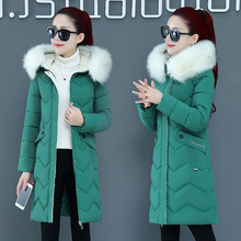 棉服女2021新款冬季韩版中长款棉衣棉袄修身显瘦加厚连帽大毛领潮