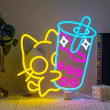 幸运猫霓虹灯日本卡通动漫LED发光字母墙壁装饰标志商业商店跨境