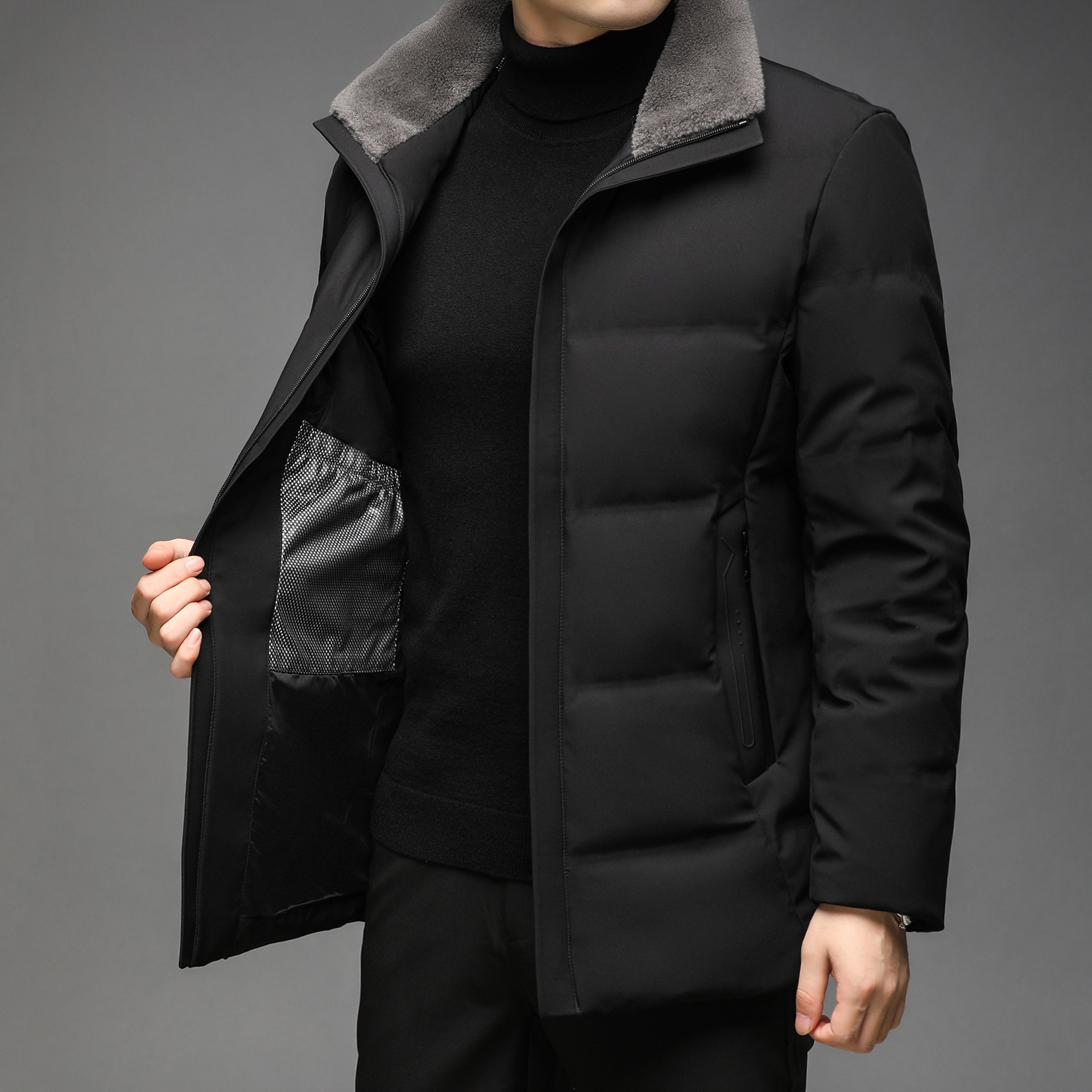 男士羽绒服2021秋冬季新款男装中年休闲修身翻毛领厚实保暖外套男