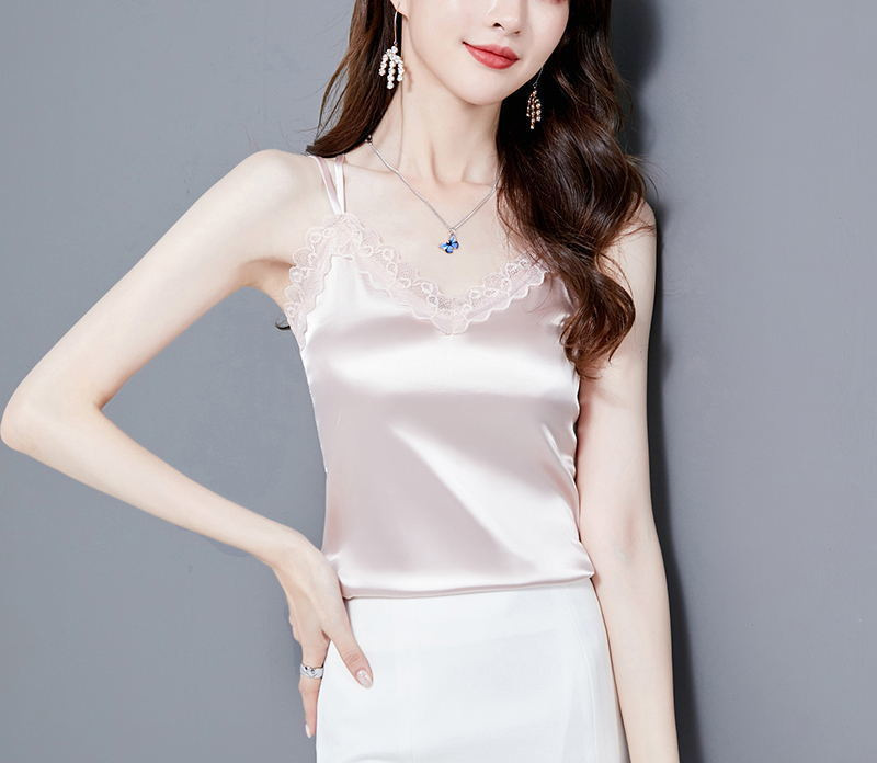 蕾丝吊带春夏黑色蕾丝仿真丝吊带小背心女显瘦西装外穿内搭无2022