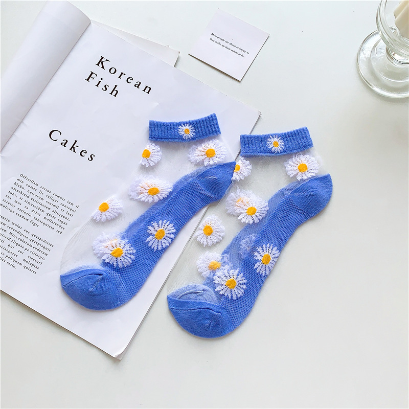 Socks Women's Socks Breathable Little Daisy Summer Thin Invisible Socks Spun Glass Shallow Mouth Socks Sweet Transparent Crystal Silk