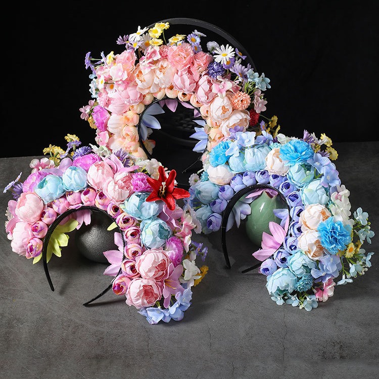 泉州簪花头饰民族风花围花环发箍汉服拍照双面绢花配饰古风发饰品