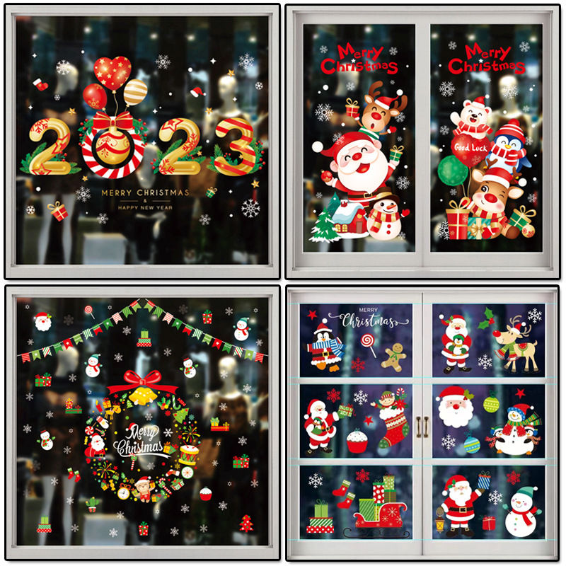2023 New Large Color Christmas Stickers Glue-Free Static Stickers Glass Window Sticker Christmas Decoration Stickers