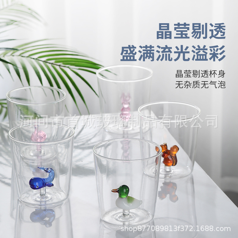 卡通玻璃立体动物喝水杯创意家用透明牛奶果汁杯高硼硅玻璃单层杯
