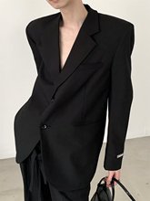 韩国小众设计感休闲西装外套男高级感宽松黑色垫肩西服