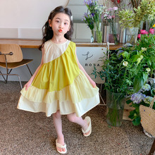 女童连衣裙2024夏季新款韩版拼接无袖背心裙女孩洋气甜美公主裙子