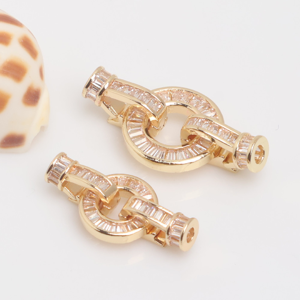 14k包金保色t钻锆石珍珠扣diy饰品配件 园形扣毛衣链连接收尾扣头