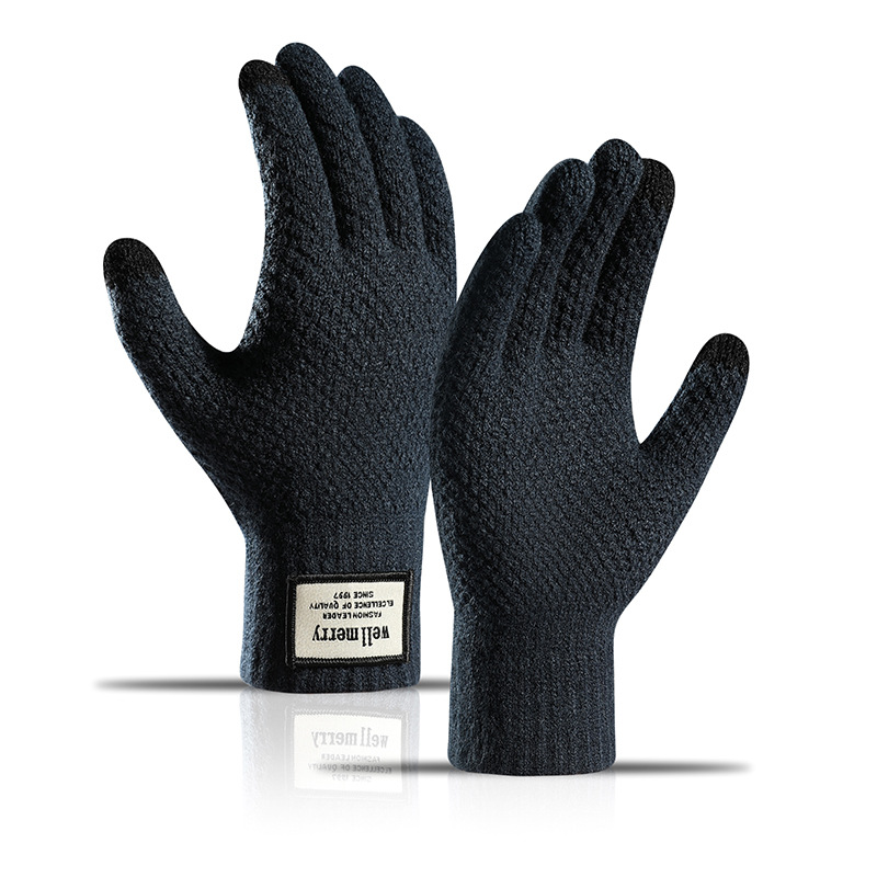Factory Direct Supply Knitted Gloves Autumn and Winter plus Size Men's Fleece-lined Thick Jacquard Warm Wool Touch Screen Gloves