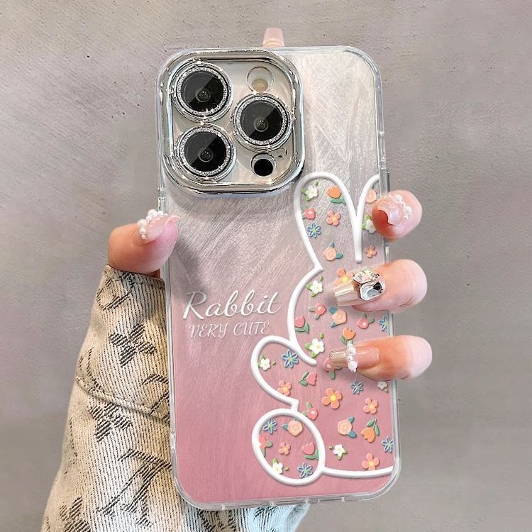 碎花线条兔精孔羽纱适用OPPOA3/A2pro手机壳Reno12/11轻奢A72/A55