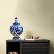 落地将军罐陶瓷器摆件客厅家居饰品仿古中式装饰青花瓷花瓶储物罐