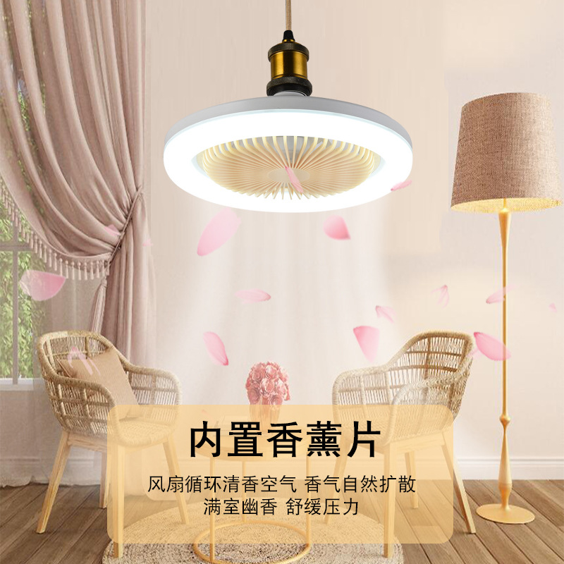 Cross-Border Intelligent Remote Control Led Fan Light E27 Screw Adjustable Light Bedroom Dorm Aromatherapy Small Fan UFO Lamp