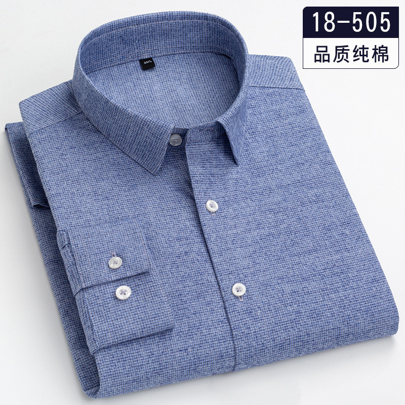 Pure Cotton Yarn Shirt 2021 Autumn and Winter New Men's Long Sleeve Solid Color Pocket Light Business Shirt Factory Wholesale