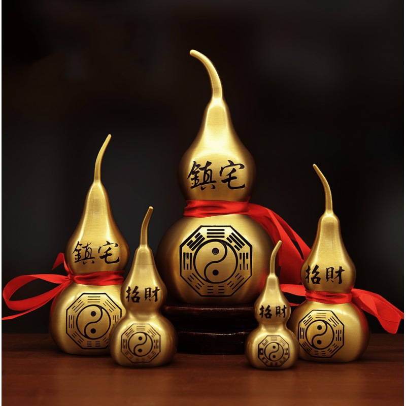 纯黄铜拉丝工艺八卦葫芦摆件书房办公室玄关创意礼品招财葫芦挂件