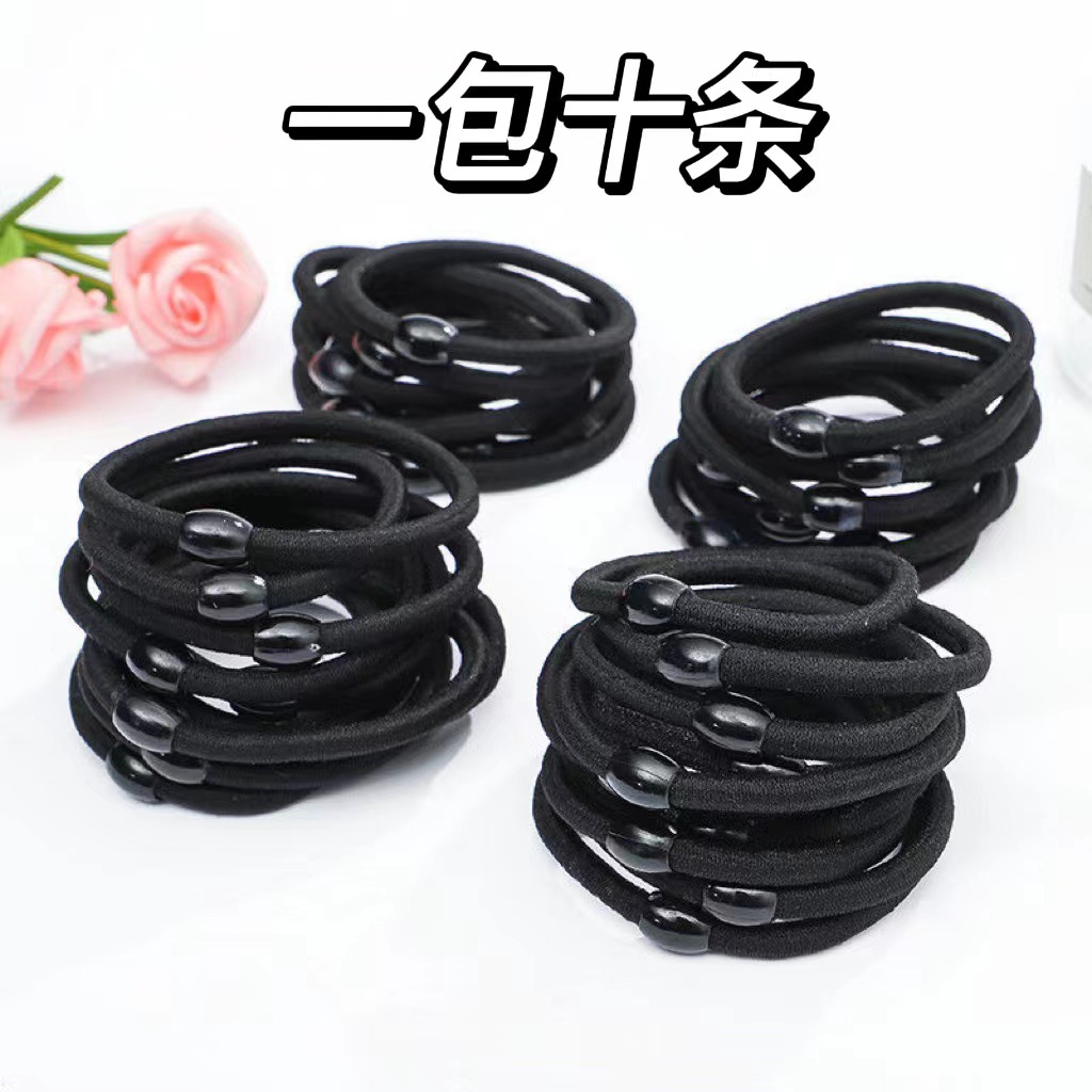 Korean Style Thick Hair Rope Simple Rubber Band High Elastic Hair Band Black Bean Hair Rope Tie-up Hair Hair Ornaments 2 Yuan Store Supply Factory
