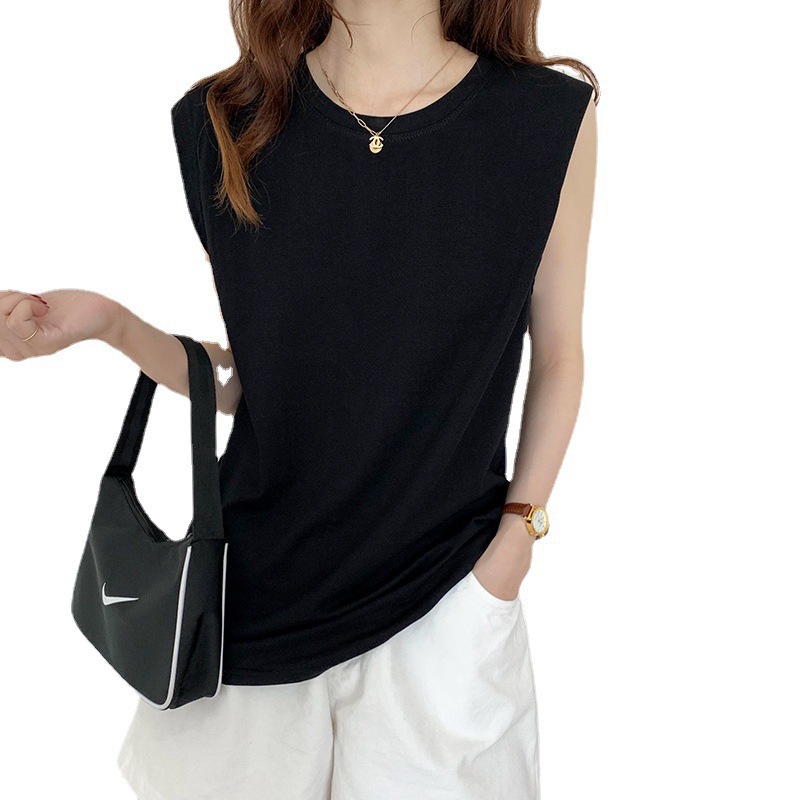 White Sleeveless T-shirt Women's Loose 2024 Summer New Fashion Black Vest T-shirt Student Tops Outerwear Ins