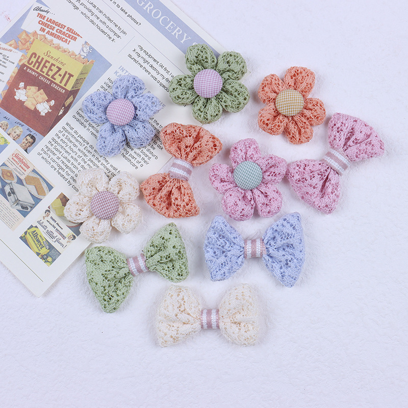 ins korean style fabric lace small flower bow accessories fresh five petal flower headdress shoes and clothing luggage accessories batch