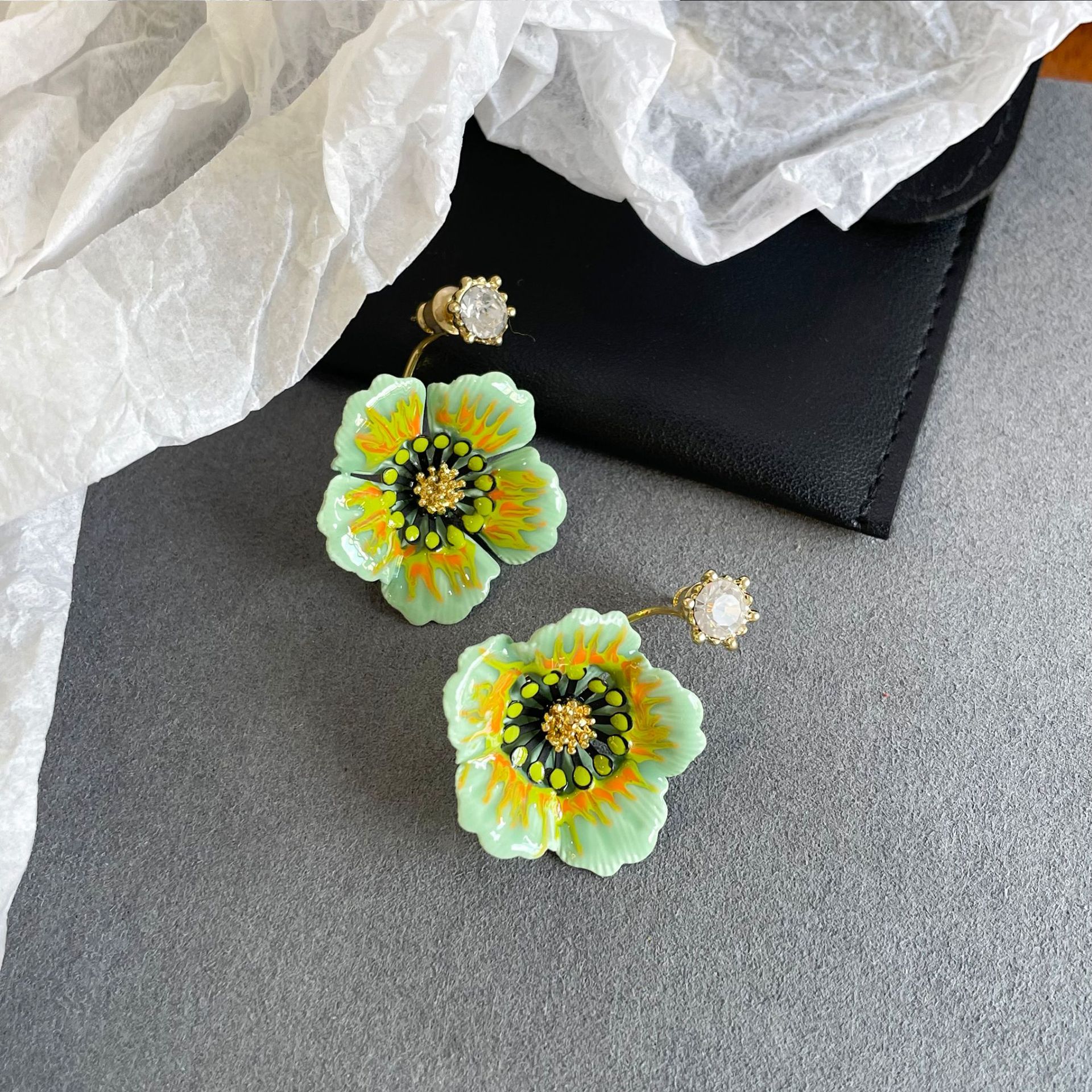 nala娜啦手工彩绘仿真花耳环s955银针耳环高级感度假风百搭耳环