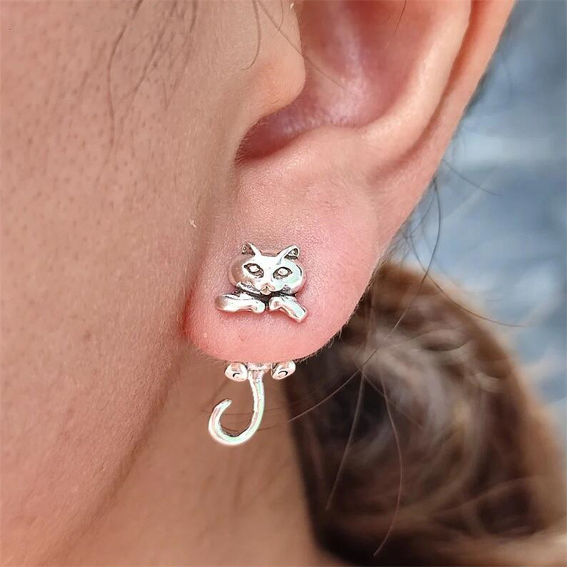 cross-border hot selling creative hip hop fox kitten interspersed earrings personality hanging on back of ear niche animal earrings wholesale