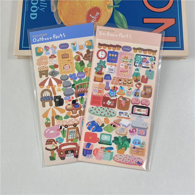 韩国ins风造景贴纸可爱户外室内小熊防水贴画小卡咕卡手帐装饰贴