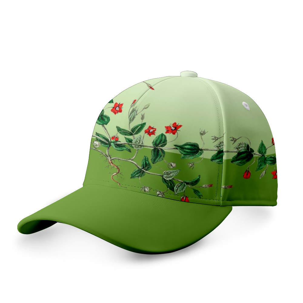 新潮绿色小众花卉印花鸭舌帽中老年逛街棒球帽户外运动跨境夏diy