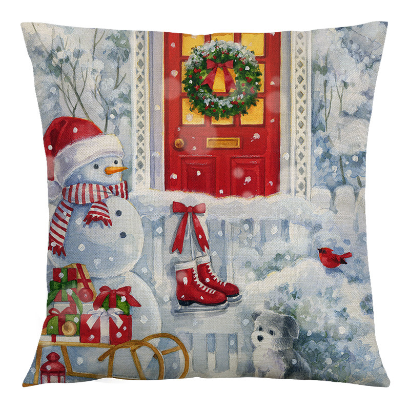 2022 New Christmas Pillow Cover Amazon Retro Cross-Border Linen Home Sofa Cushion Cover Bedroom Cushion