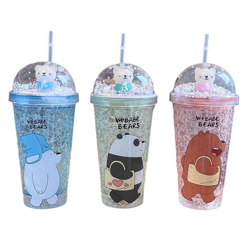 New Arrival Summer and Autumn Good-looking Ins Cartoon Plastic Sippy Cup Creative Glitter Ice Cup Spot Factory Direct Sales