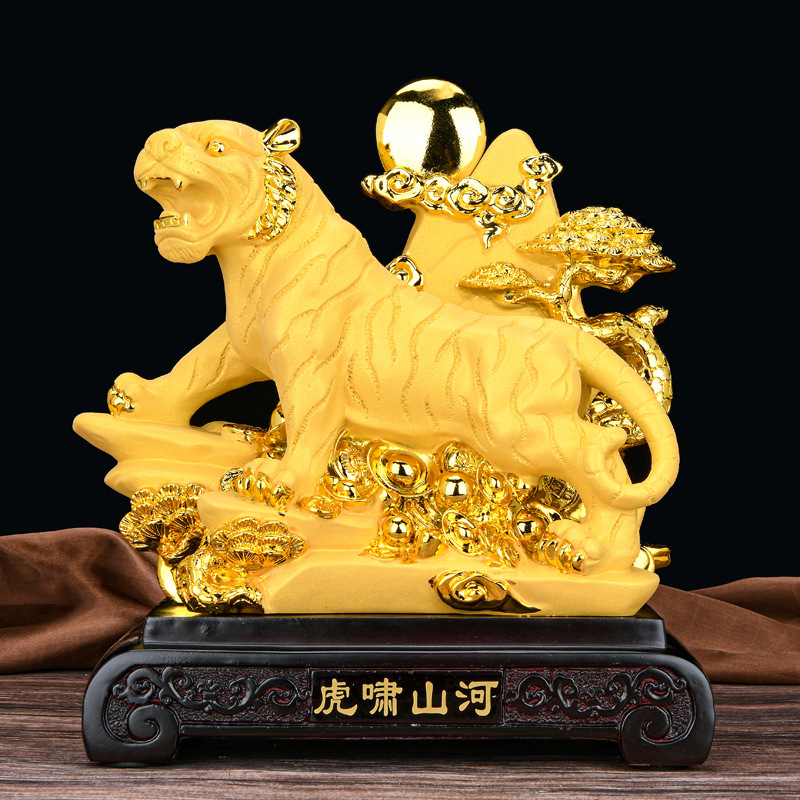 沙金摆件绒沙金老虎金色老虎摆件礼盒装创意家居商务礼品摆件批发