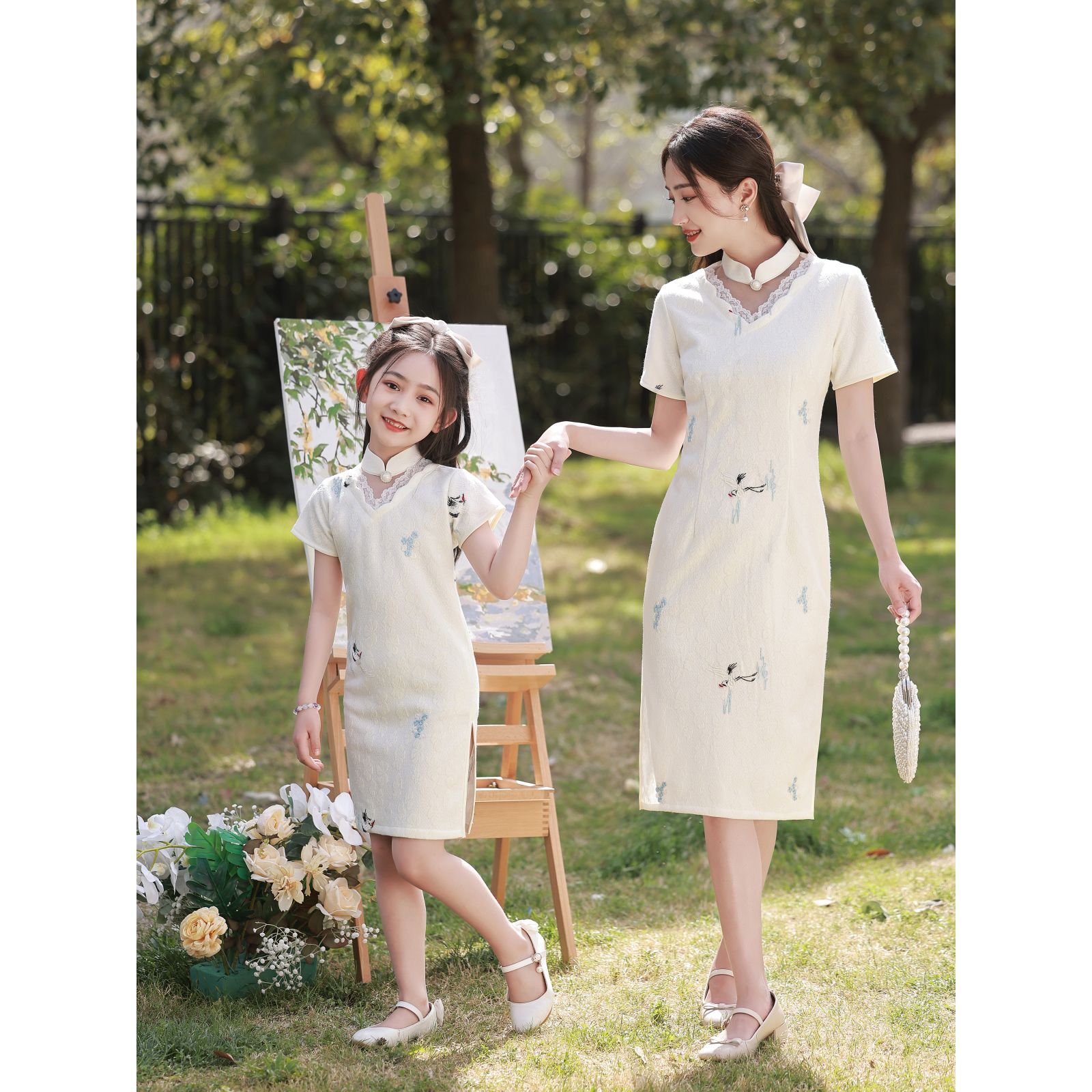 2023春夏新款女童改良旗袍连衣裙中国风儿童古筝演出服小女孩洋气