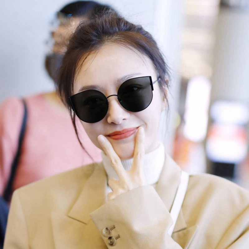 gm秦岚同款太阳镜女明星街拍时尚猫眼网红墨镜金属无框太阳眼镜