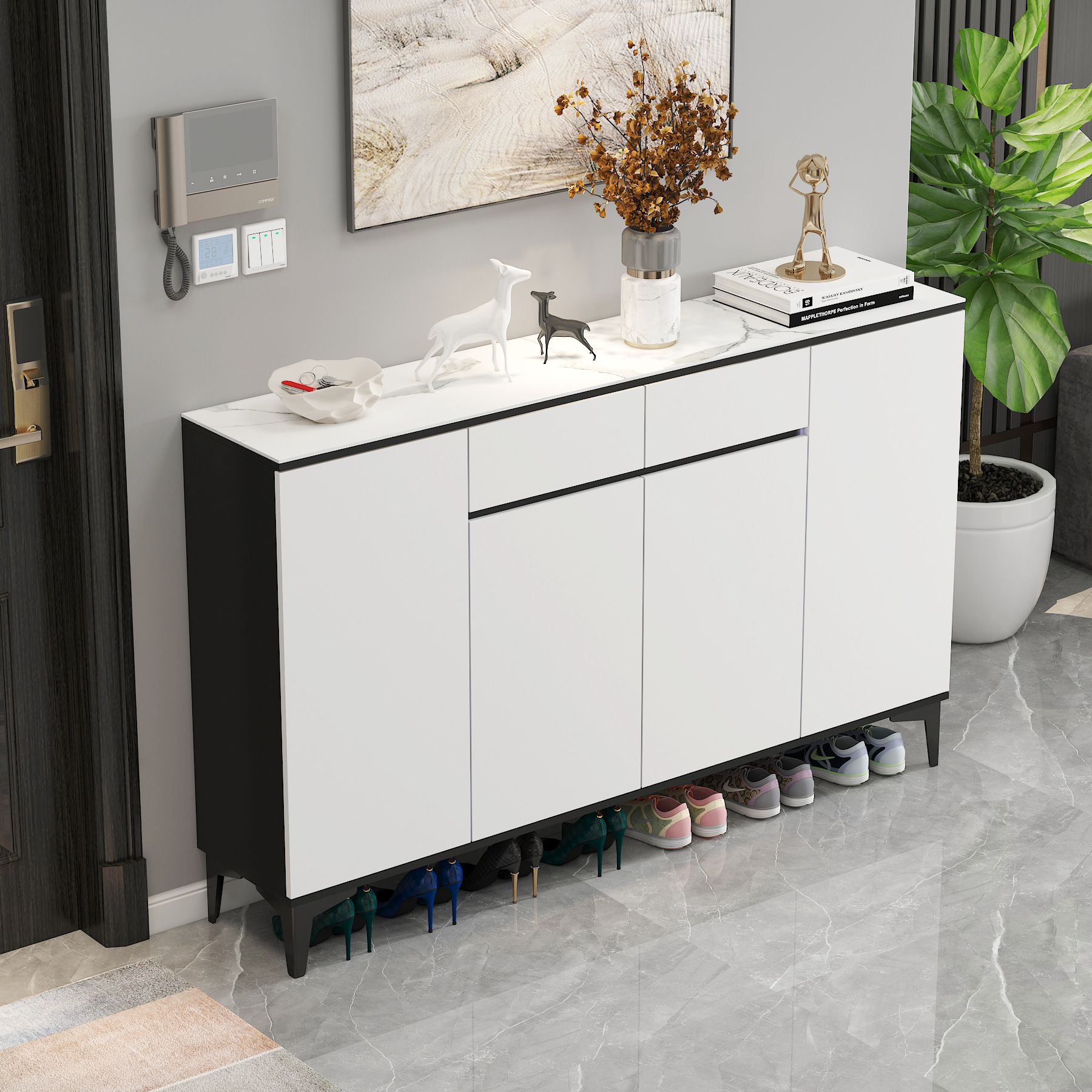 入户简易鞋柜2021新家用门口收纳柜现代简约经济型玄关柜一体