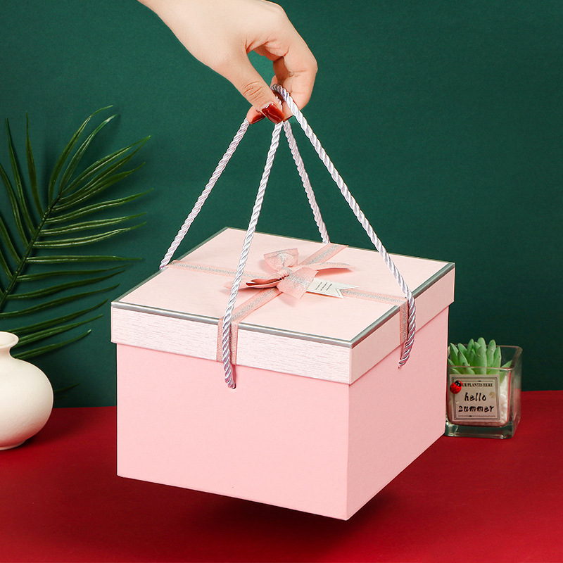 简约方形手拎单盒水晶球礼物收纳礼品盒提绳糖果盒送礼空盒纸盒子