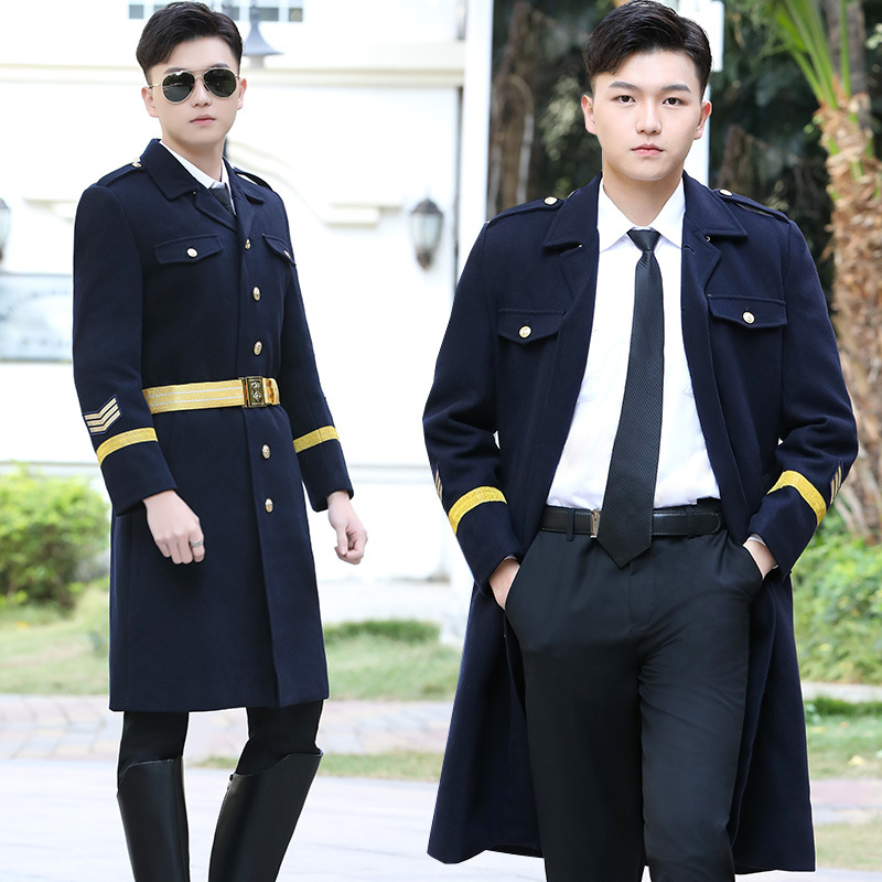 航空机长羊毛呢大衣男飞行员加厚物业保安长款冬服装呢子年会演出