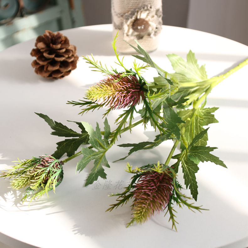 仿真花3头刺芹 手感植物塑料花婚庆装饰插花家居绢花绿植假花批发