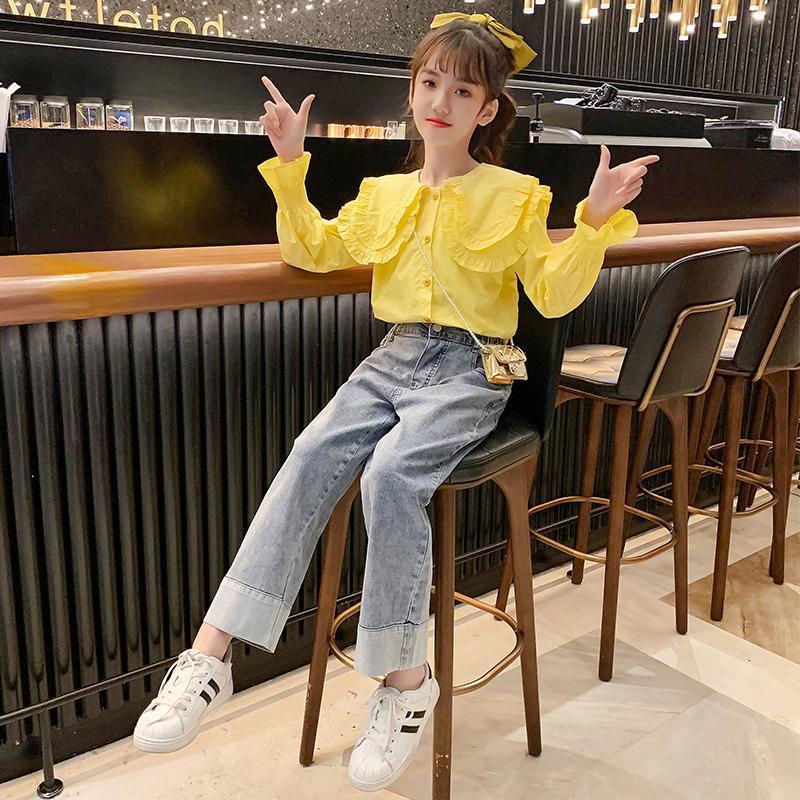 女童春秋套装韩版长袖衬衫牛仔裤两件套早秋8儿童装女孩9秋装10