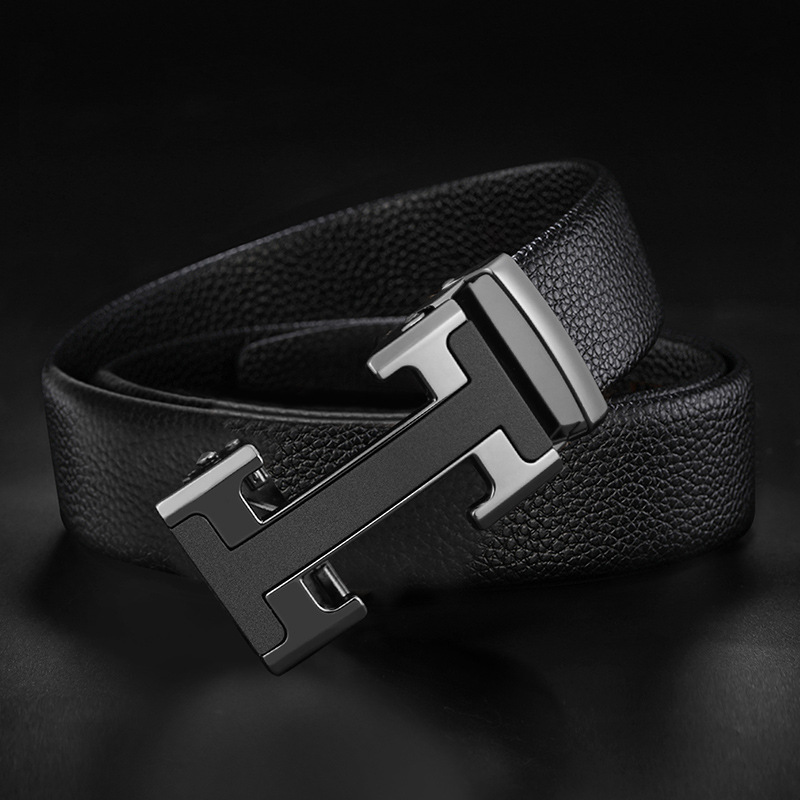 Men's Leather Belt Automatic Buckle Young Men's Business Casual Split Leather Belt Men's Pants Belt Men's Fashion