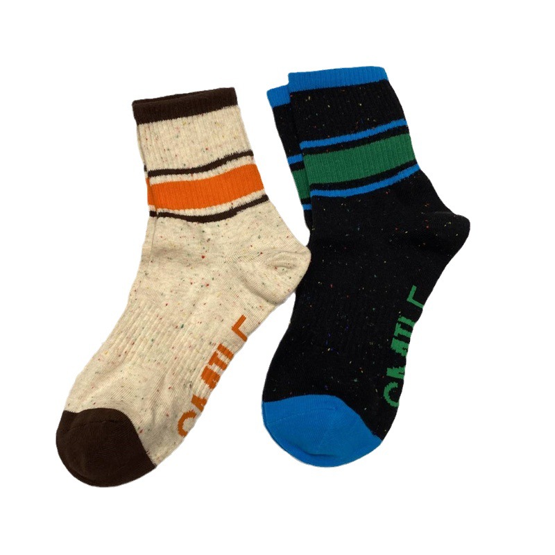 Socks Men's Summer Stripes Color Matching Trendy Socks Four Seasons Sports Cotton Socks Personal Influencer Breathable Sweat Absorbing Tube Socks