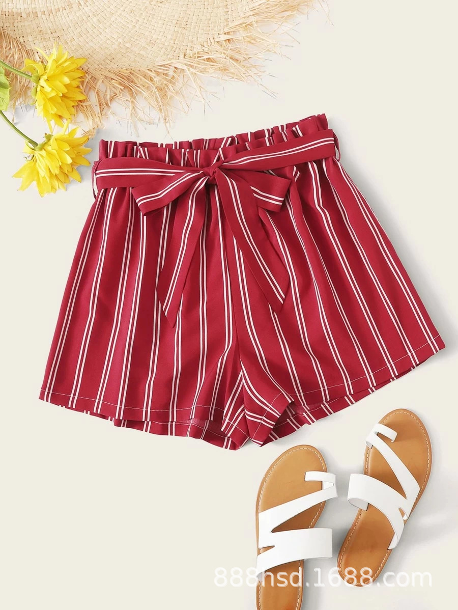 Foreign Trade Original Order European and American Spring and Summer New Amazon Cross-Border Independent Station Foreign Trade Women's Clothing Striped Shorts Chiffon Hot Pants