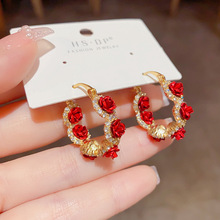 法式浪漫气质红色玫瑰花耳扣网红时髦洋气高级感轻奢小众设计耳环