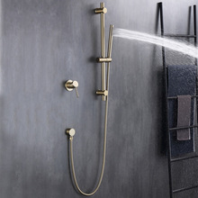 拉丝金全铜暗装花洒可升降冷热家用淋浴器套装卫生间入墙式AL2305