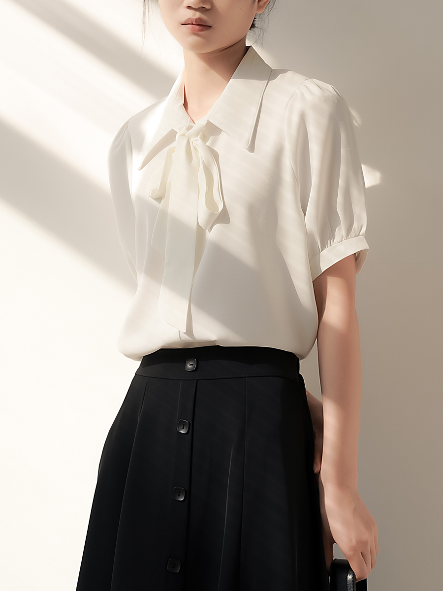 夏短袖白衬衫女职业正装雪纺衫设计感上衣公务员教资教师面试衬衣