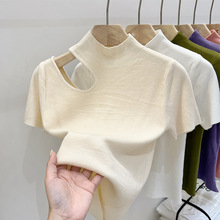 短袖针织衫女薄款2023夏季新款设计感修身镂空洋气打底衫上衣潮