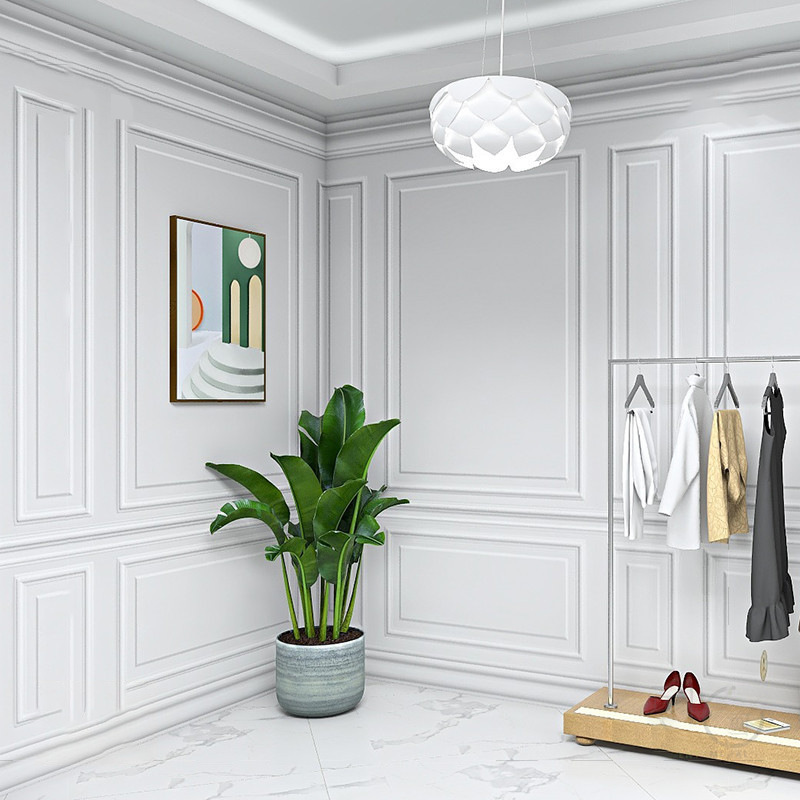 梦硕厂家3d立体北欧风网红背景墙壁画仿石膏线直播服装店无缝壁纸