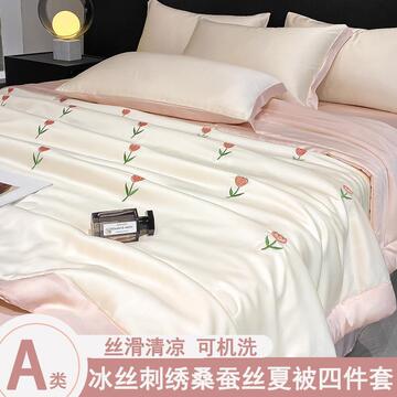 轻奢冰丝夏凉被空调被桑子单双人纯被芯棉被四件套真丝夏季-阿里巴巴