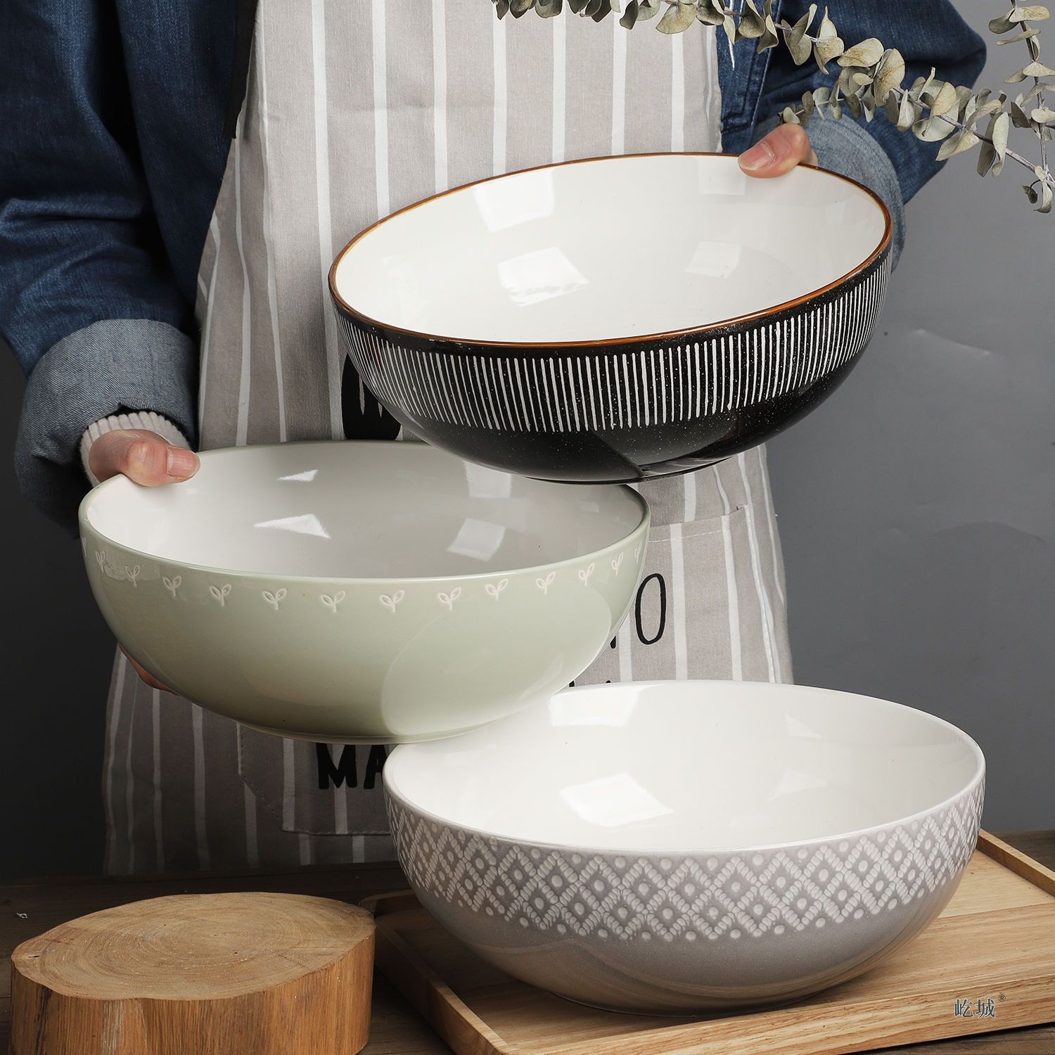 创意陶瓷10英寸大汤碗手绘麻辣香锅汤盆北欧风家用酸菜鱼大碗面碗