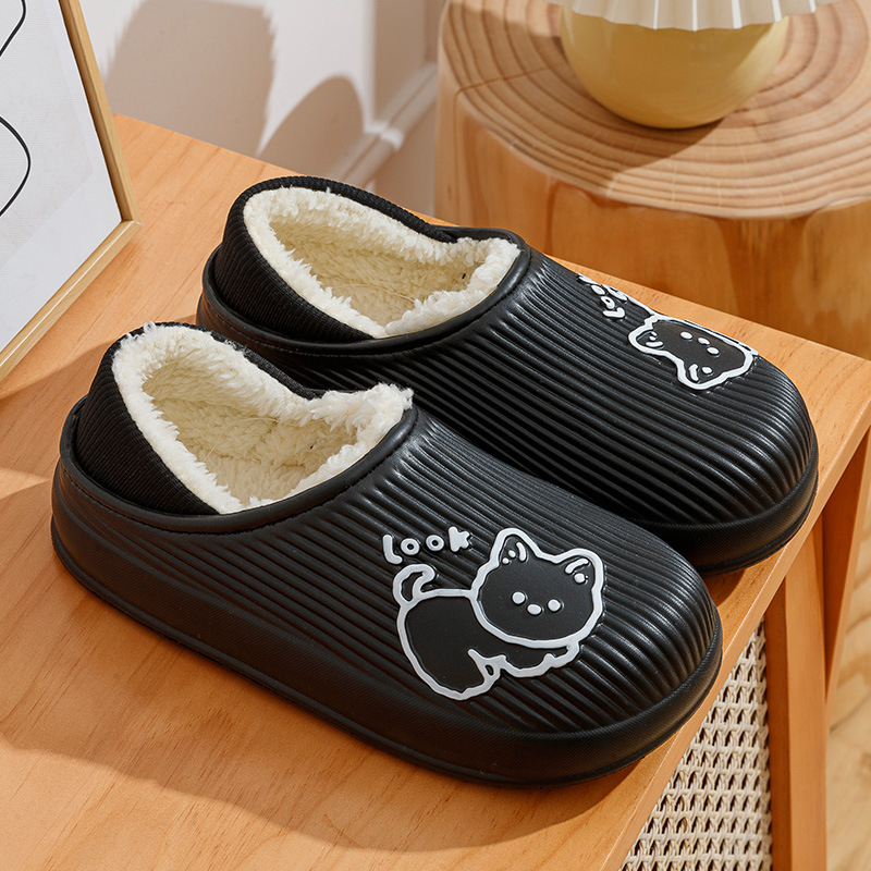 Cotton Slippers Women's Winter Indoor Couple Household Cotton Shoes Velvet Thermal Non-Slip Waterproof Covered Root Confinement Cotton Slippers Wholesale