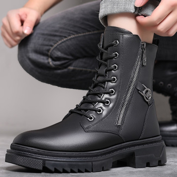 潮牌真皮马丁靴男高帮英伦风中帮皮鞋男靴子冬季厚底加绒保暖棉鞋
