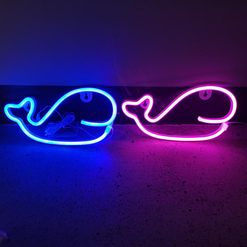 跨境led海豚鲸鱼霓虹灯创意挂墙造型彩灯儿童房圣诞节日装饰网红